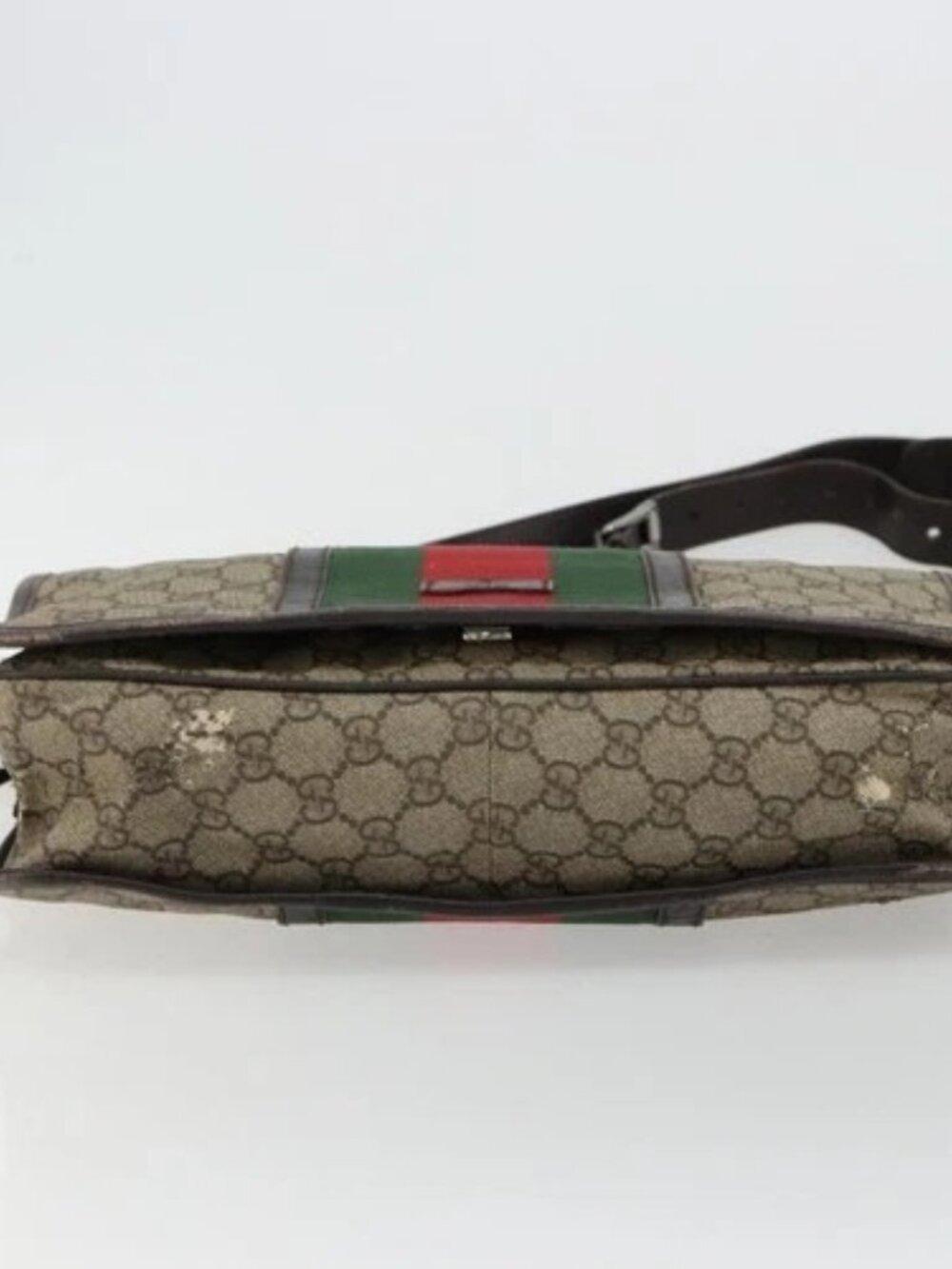 GUCCI GG Supreme Web Sherry Line Bag PVC Beige Silver 145844 Auth ti3927 - Picture 7 of 16